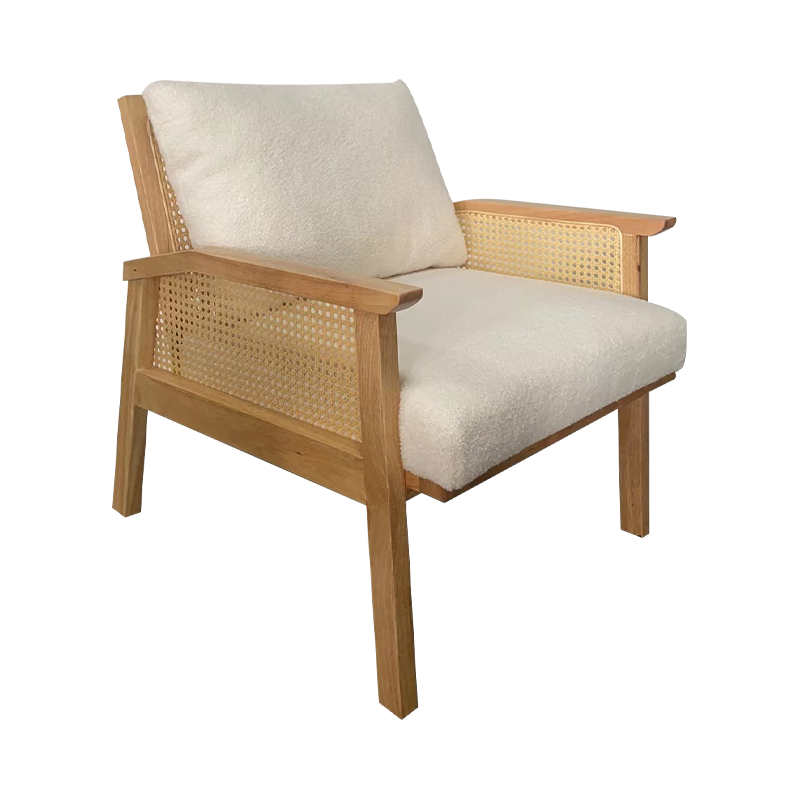 Chaise salon de tissu blanc en bois de caoutchouc
